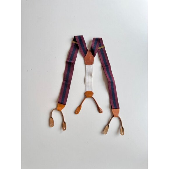 BROOKS BROTHERS 1818 Made in USA Striped Elastic Leather Suspenders - Picture 1 of 11